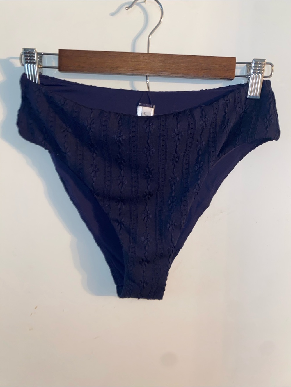 Andie Navy Textured High-Cut Bikini Bottom